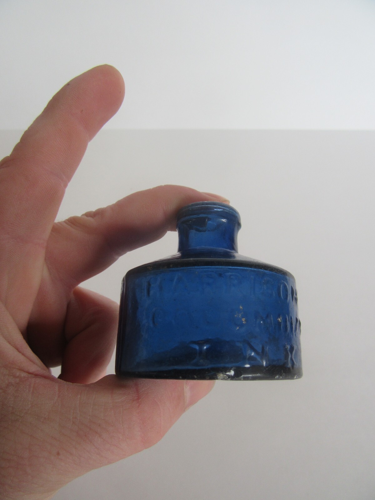RARE Antique 1850's Harrison's Columbian Ink Cobalt Inkwell Bottle, Pontil
