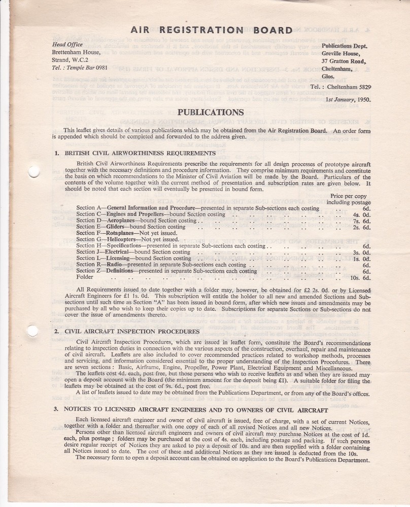 Air Registration Board 1950 Publications Leaflet  Ref 38330