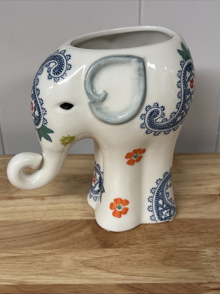 Elephant Planter Hand Painted Good Luck 7”