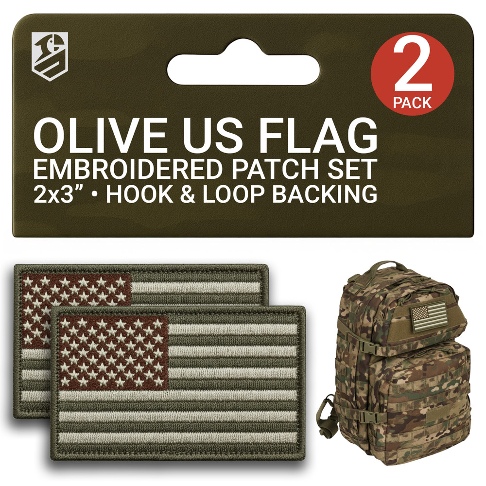 2Pcs American Flag Patch Set with Hook and Loop, Od Green Subdued Flag Patch