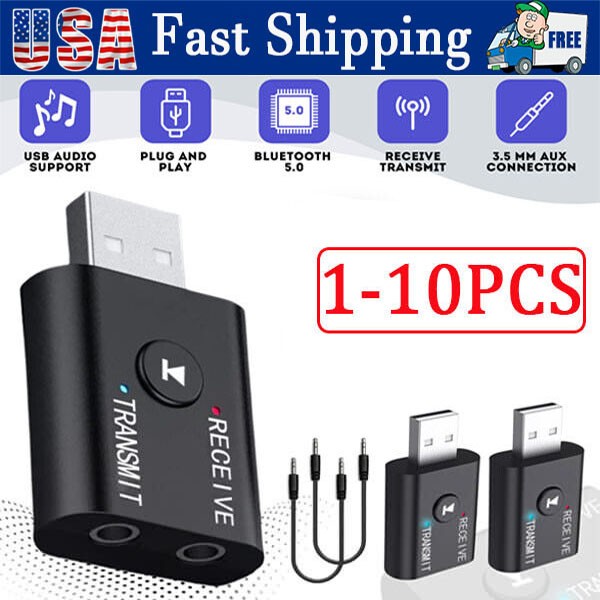 Wireless USB Bluetooth 5.0 Audio Transmitter Receiver Adapter 3.5mm For TV Car