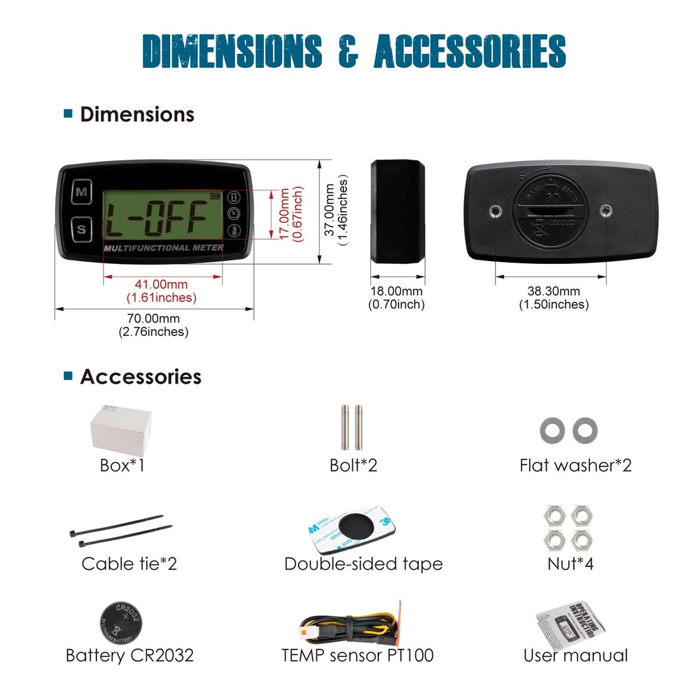 RL-HM035T-TS003 Digital Engine Temp Gauge Hours Tachometer, Backlight Display...
