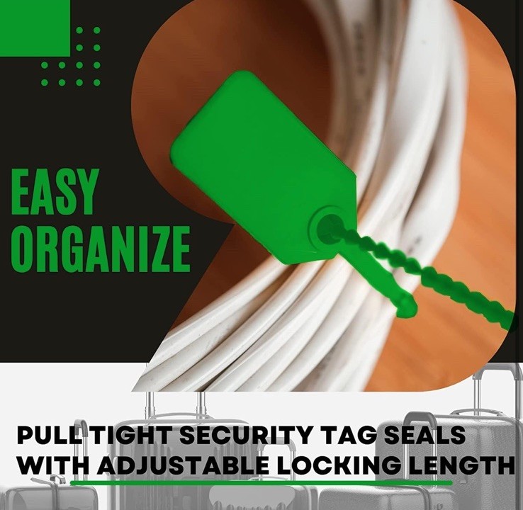100 Pcs Green Plastic Tamper Seal Tags Labels Pull-Tie Security Seal Zip Lockout
