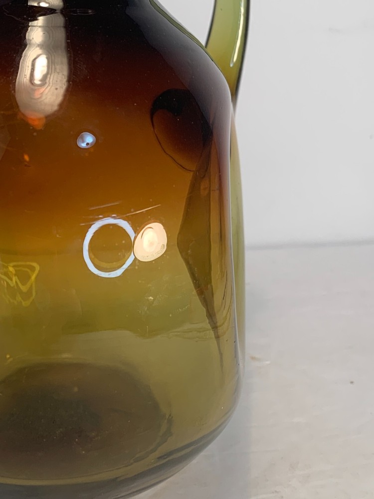 Handblown Glass Decorative Pitcher, Indented Design, Brown/Ambe