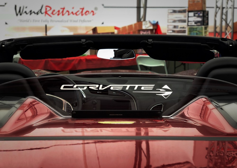 Etched and red Illuminated Wind Restrictor® wind deflector Stingray Corvette C7