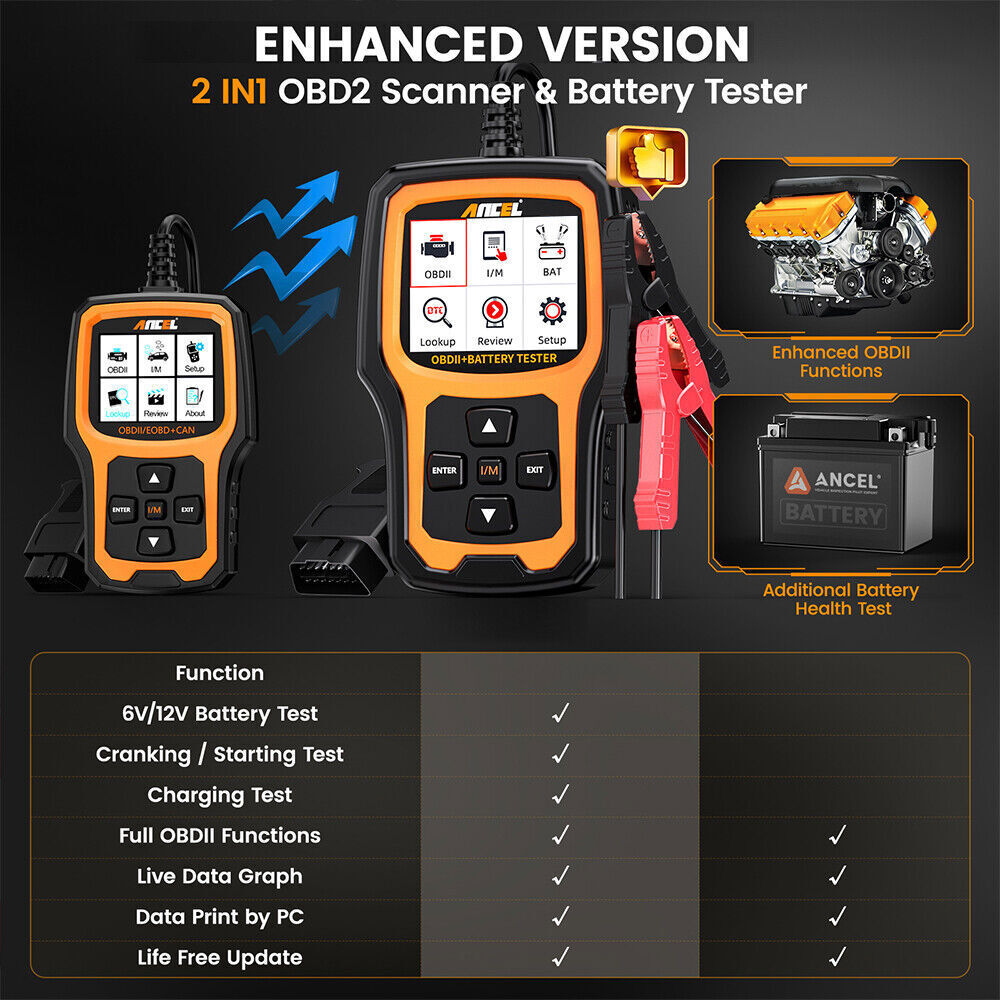 ANCEL 6V/12V Battery Tester Car Engine Fault Code Scanner OBD2 Diagnostic Tool