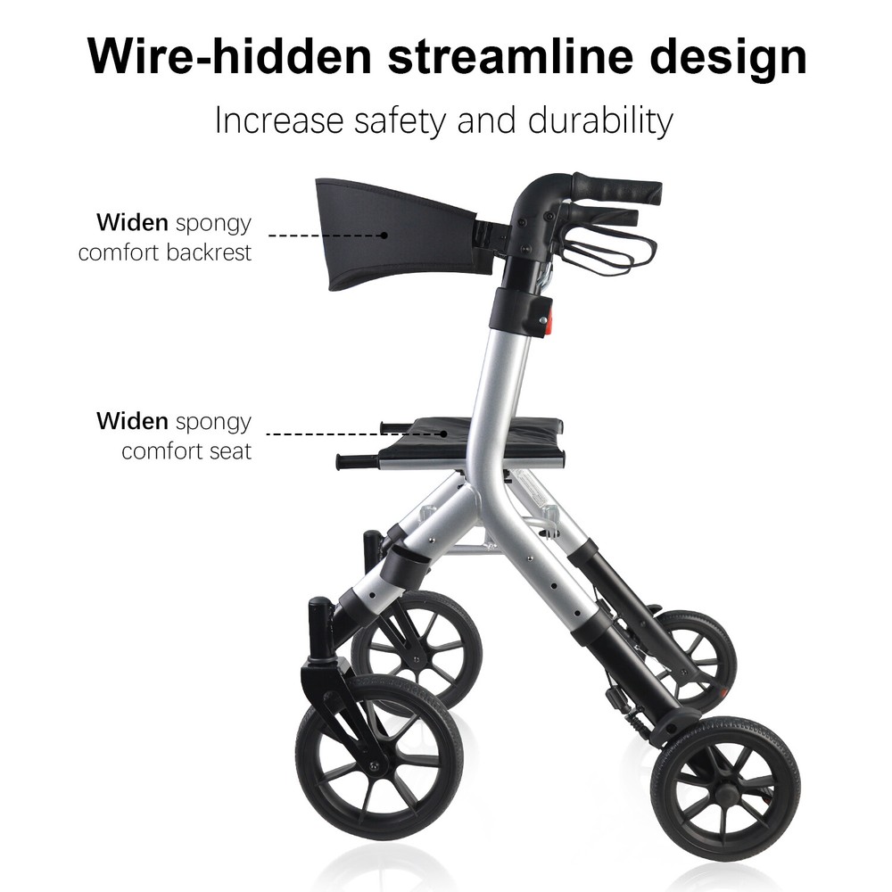 Walk Mate Rollator Walker w/ Seat and 4 Wheels, Adjustable Foldable Lightweight