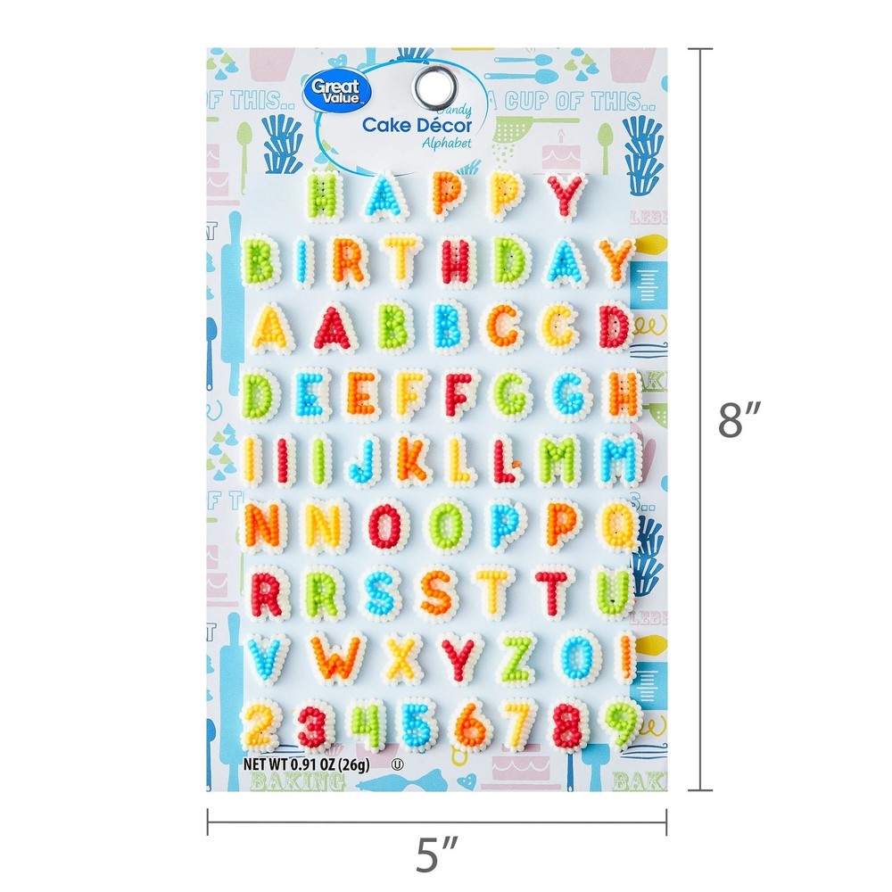 Great Value Candy Alphabet Cake Decor, Multicolor, 0.91 oz