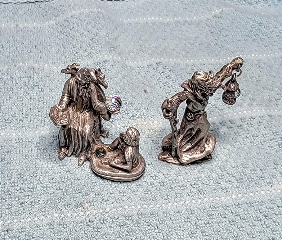 Gallo Pewter Wizard Teacher Apprentice 1986 & Sage guide with Lantern of Wisdom