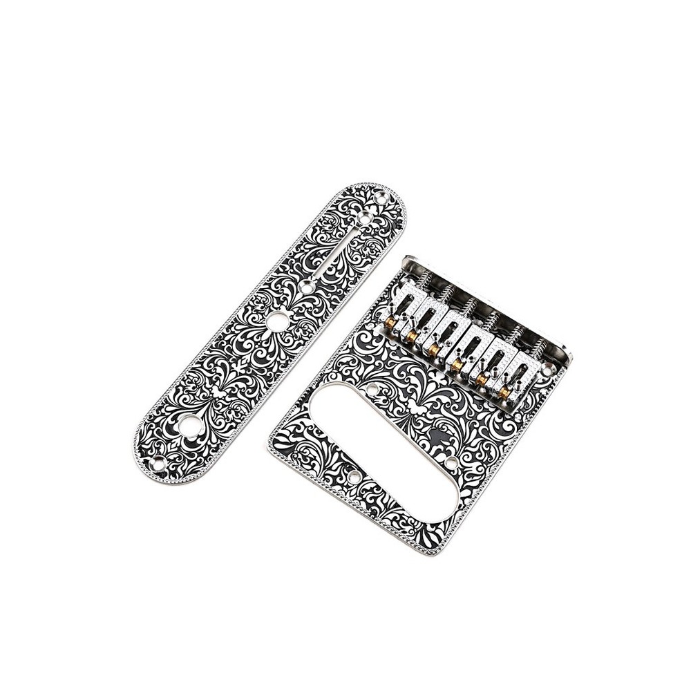 Pattern Carved Roller Saddle Bridge Plate Sets for 6 String Tele TL Telecaster