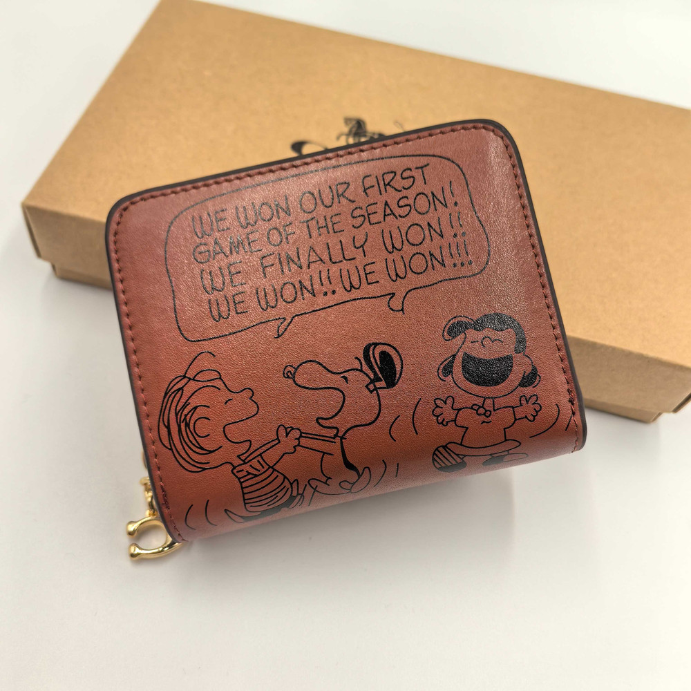 Coach x Snoopy Print Cartoon Pattern Medium Zip Wallet Brown