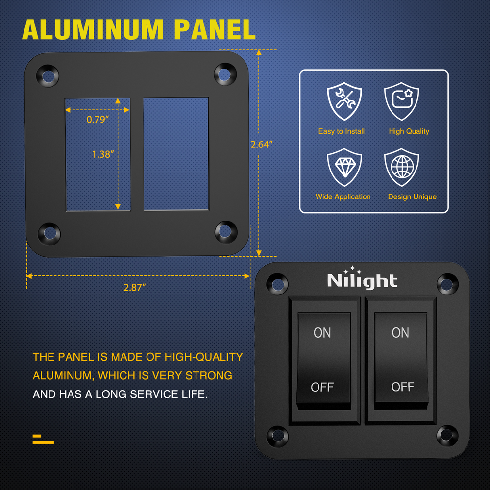 Nilight 2 Gang ON-Off Switch Panel 12V 20A 4 PIN DPST Toggle Switch