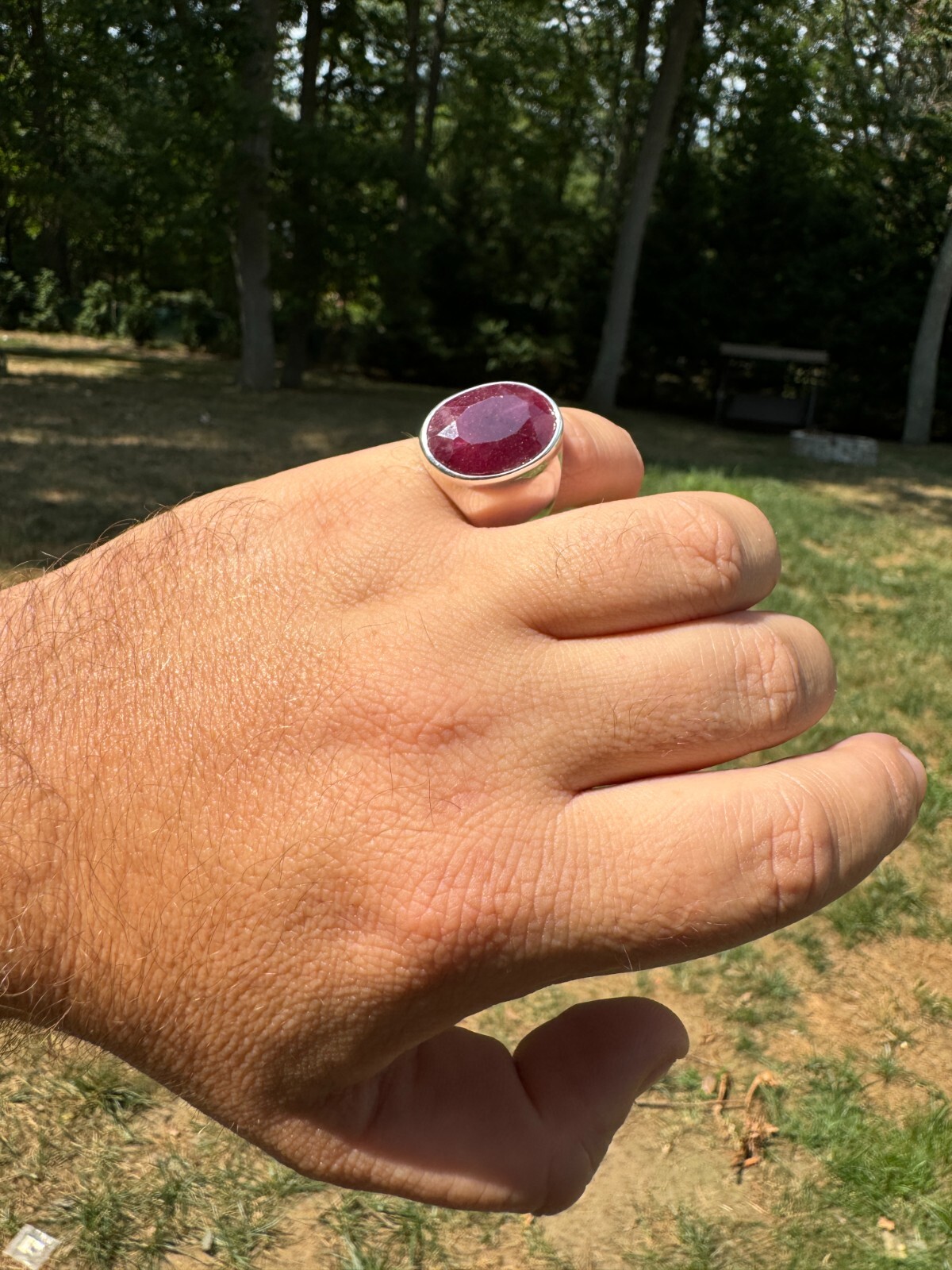 Large 18ct Genuine Ruby Mens Real Solid 925 Sterling Silver Oval Signet Ring