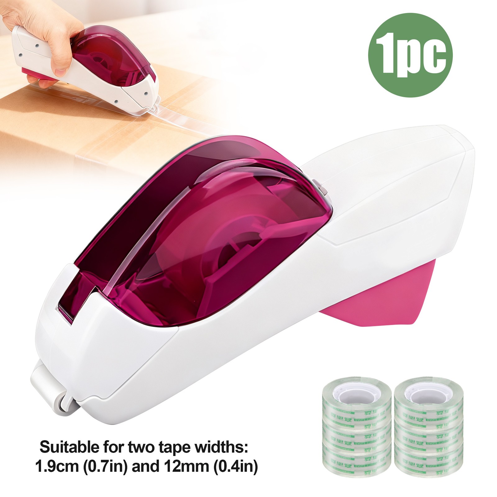 Automatic Tape Dispenser One Hand Press Type Portable Safety Cutter w/ 6 Rolls