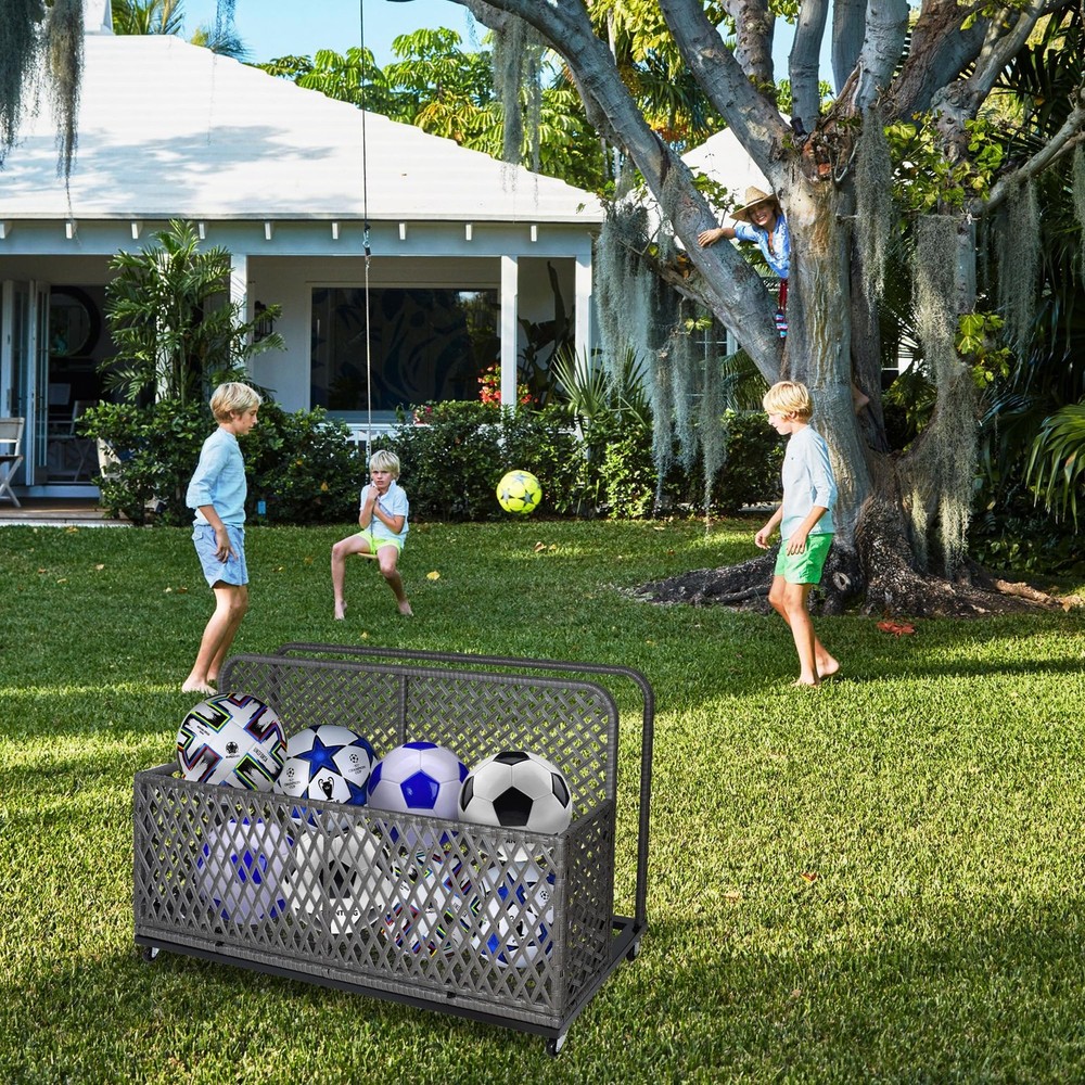 Poolside Float Storage Outdoor Storage PE Rattan Pool Caddy With Rolling Wheels