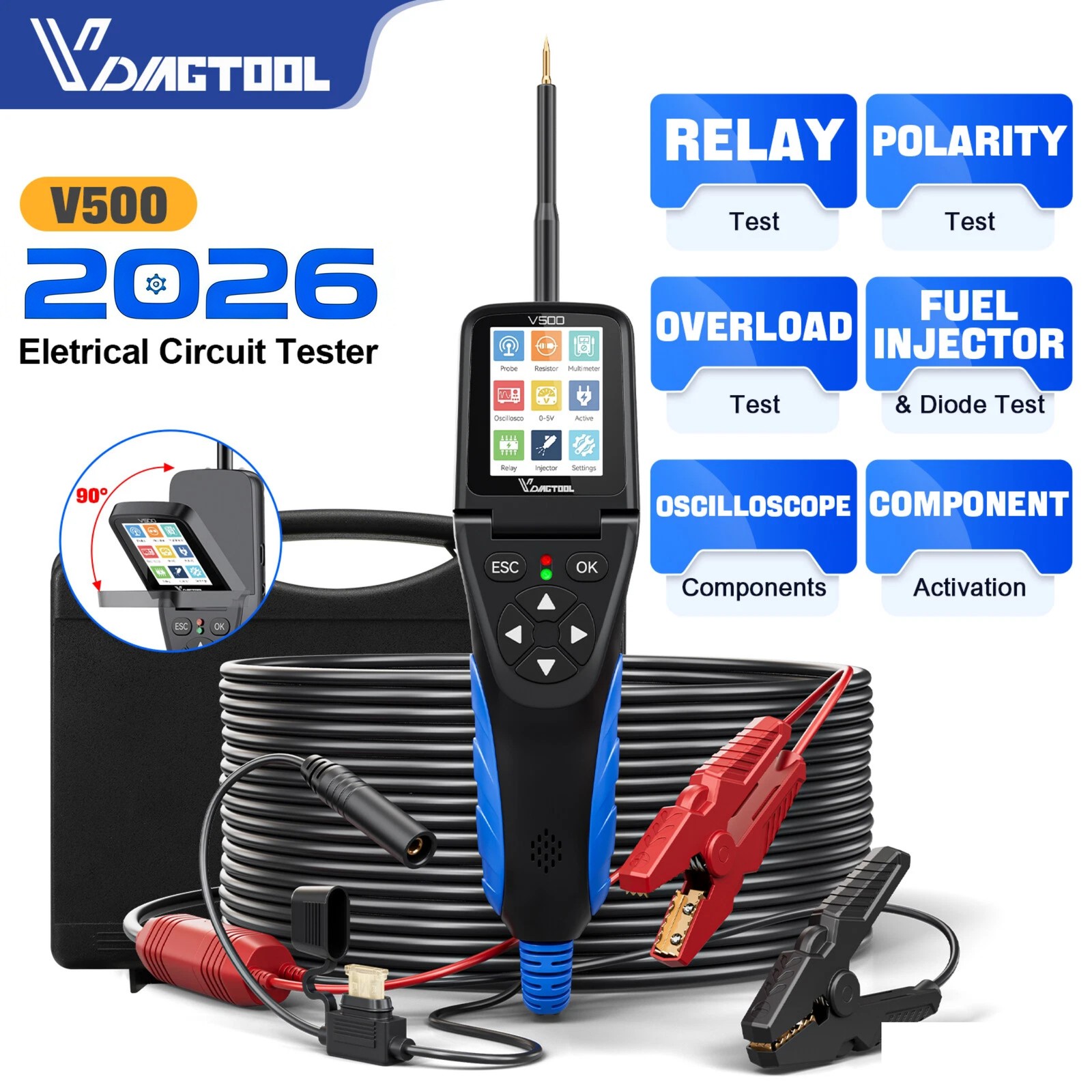 V500 Car Circuit Tester Fuel Injector Test Multimeter Oscilloscope Relay Test