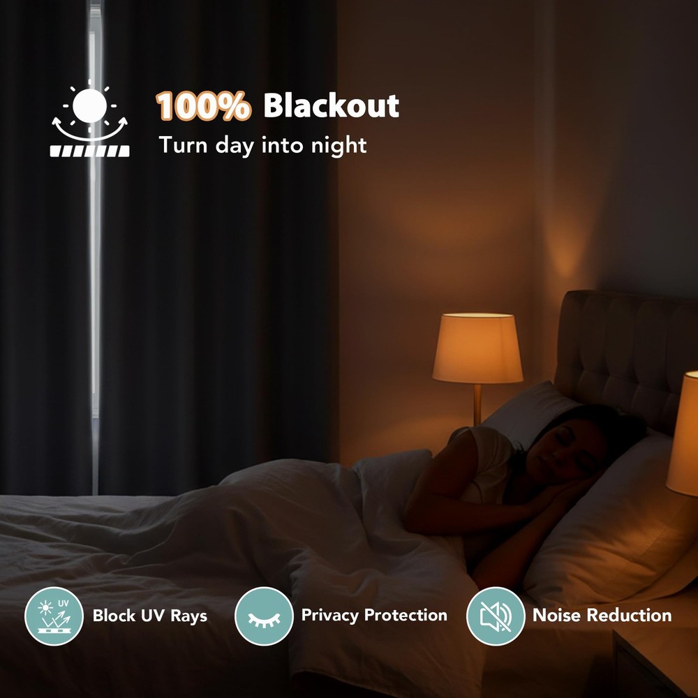 BONZER 100% Blackout Curtains Bedroom Light Blocking Window Drapes Black Backing