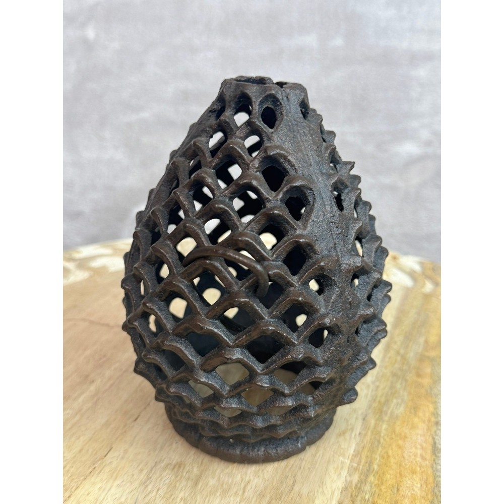 Cast Iron Pinecone Lantern Candle Holder Rustic Farmhouse Decor