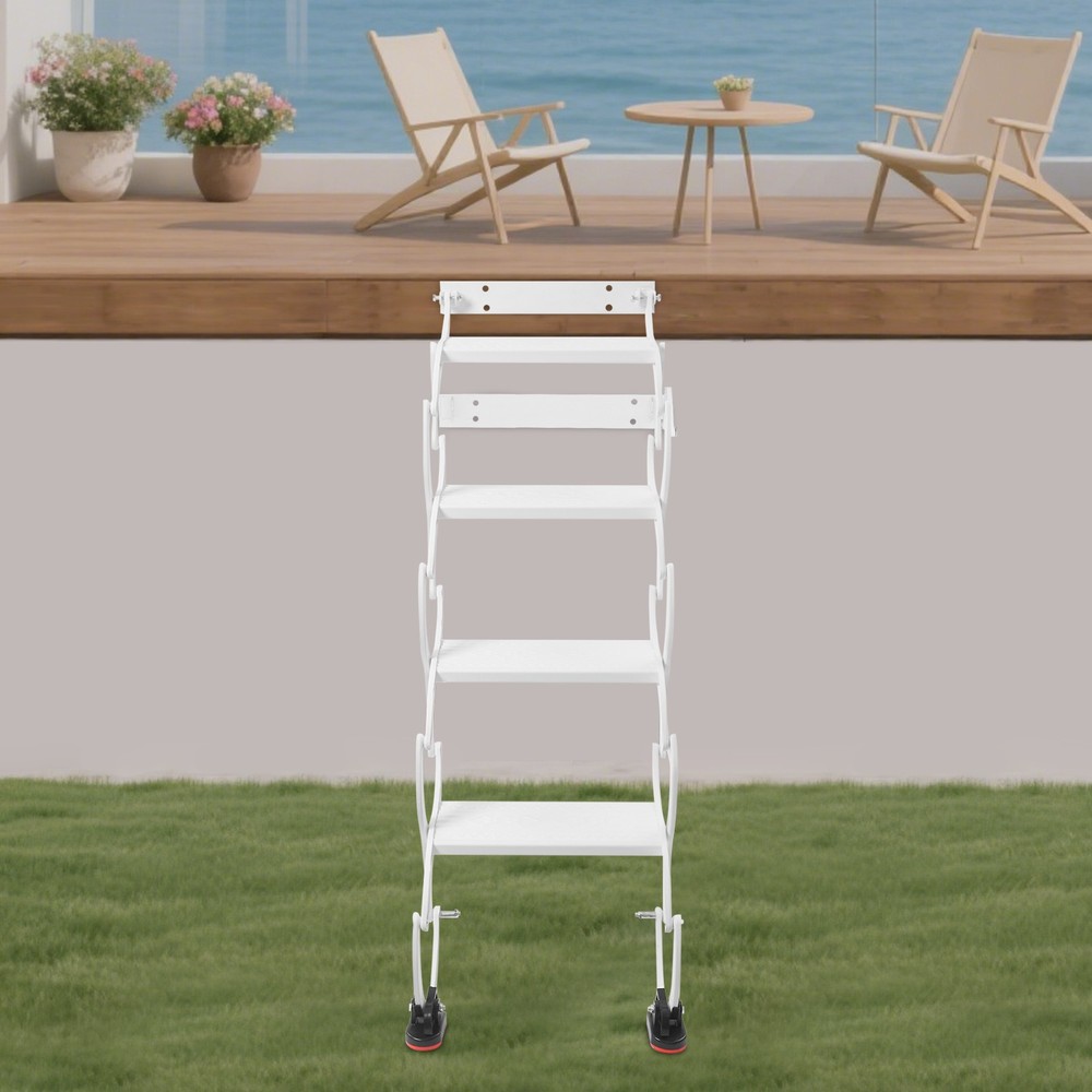 4-Step Wall Mounted Folding Ladder, White Retractable Telescoping Step Ladders