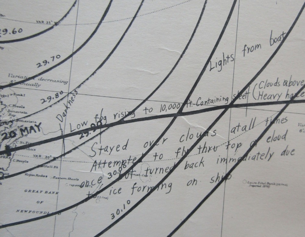 1927 Scriptorium Charles Lindbergh North Atlantic Flight Map Notes & Signature
