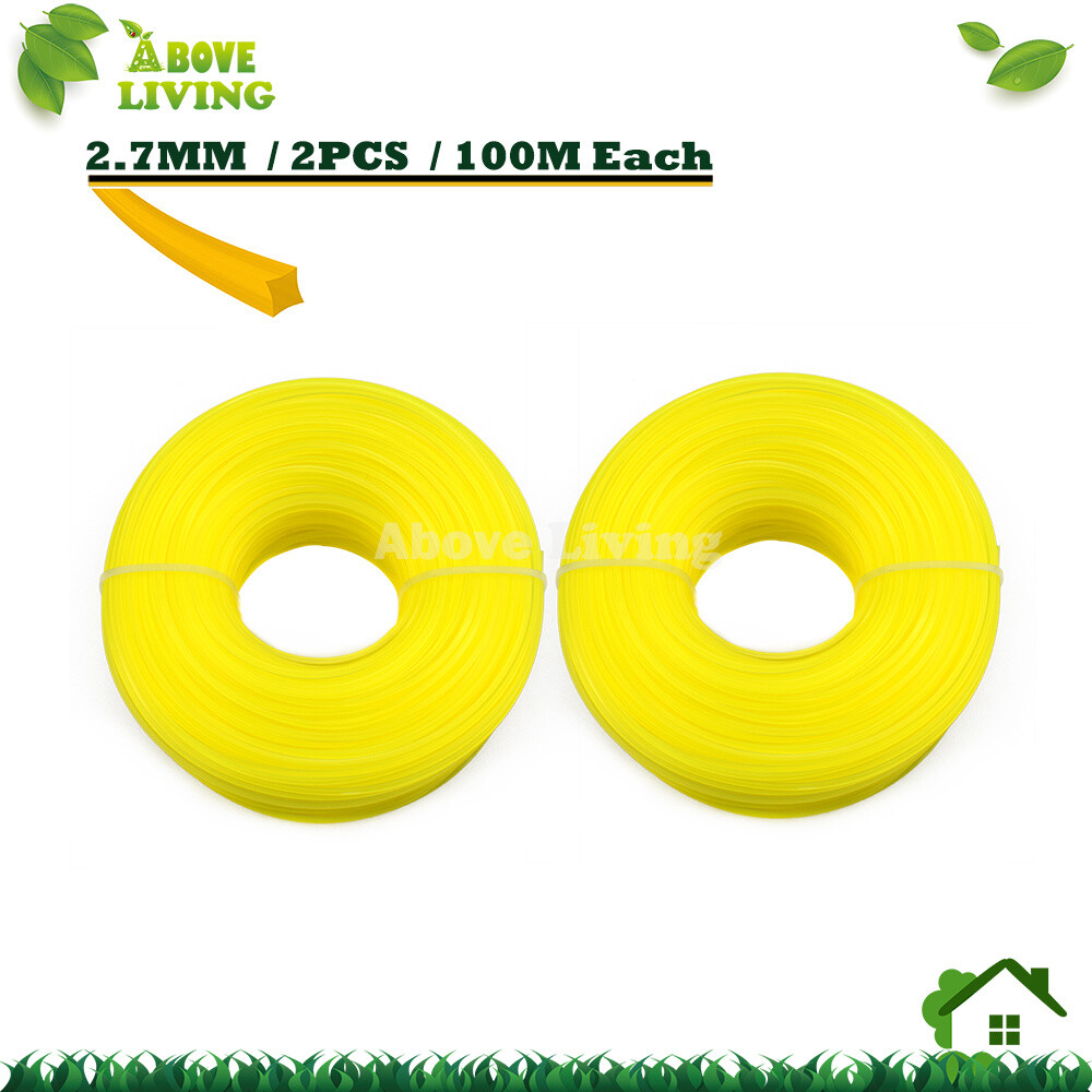 2 Rolls 2.7mm x 100M Weed Whacker Square String Trimmer Line Whipper Snipper