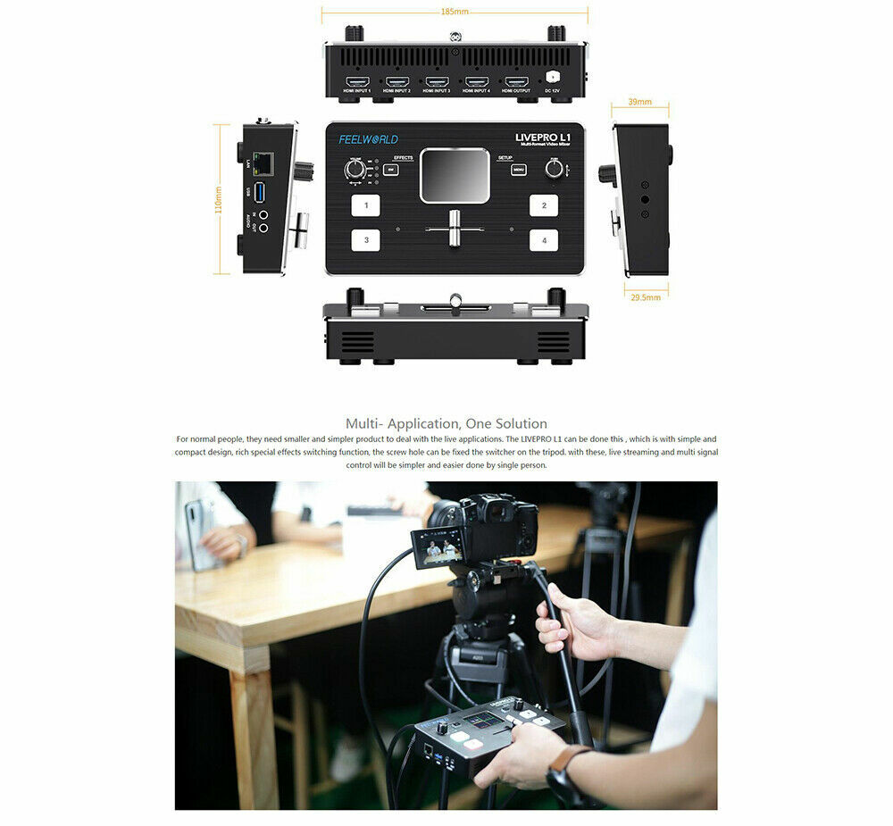 Feelworld LIVEPRO L1 Multi-format Video Switcher 4 HDMI Real Time Live Streaming