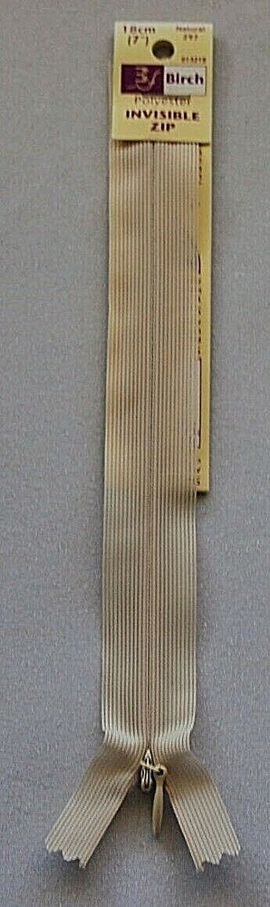 Birch  18cms (7") Natural Polyester Invisible Zipper