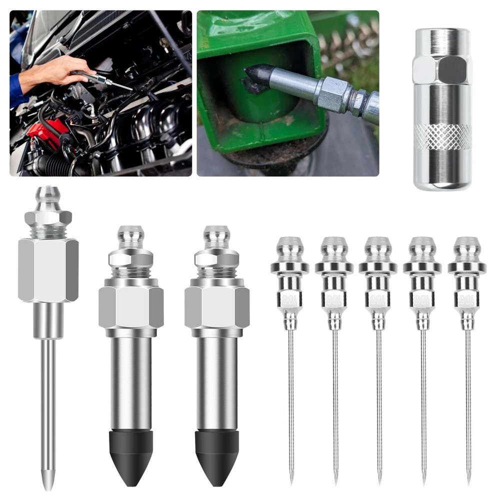 Durable Grease Gun Needle Nozzle Kit with Rubber Adapter Fitting Tool 9Pcs Set