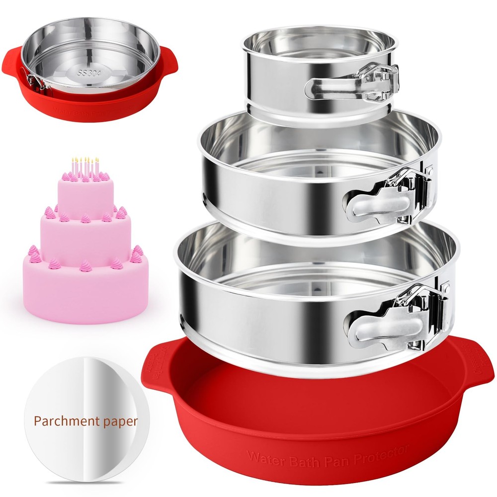 FENSIDEN 4, 7, 9 Inches Springform Pan Set - 4-7-9" with Protector, Silver