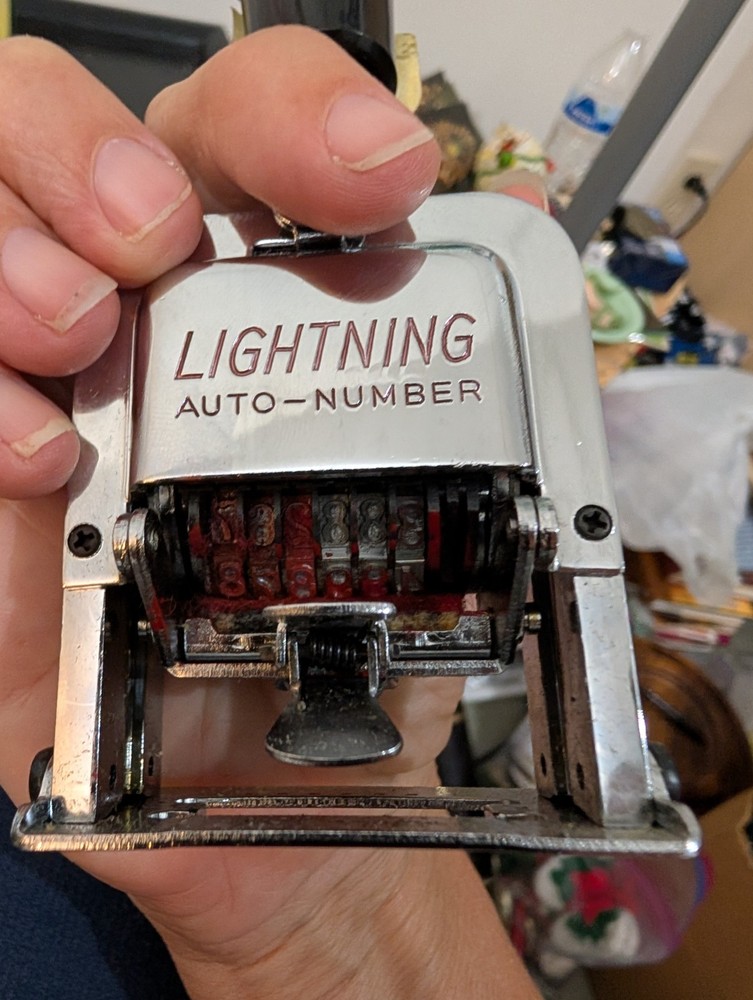 Vtg Lightning Auto Numbering Machine Type A 6 Wheels 7 Actions