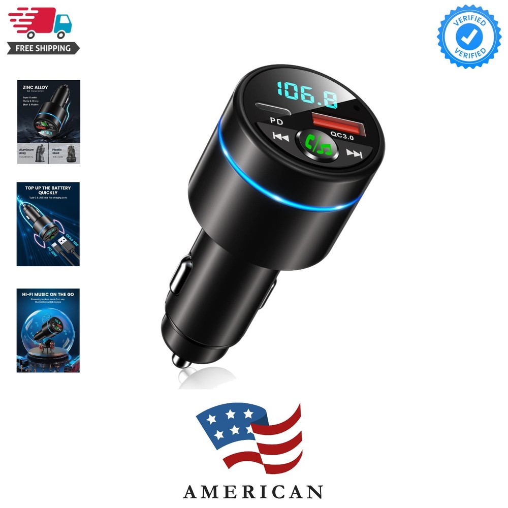 RIWUSI FM Transmitter for Car Bluetooth 5.3, [All-Metal] PD 30W & QC3.0 18W Fast