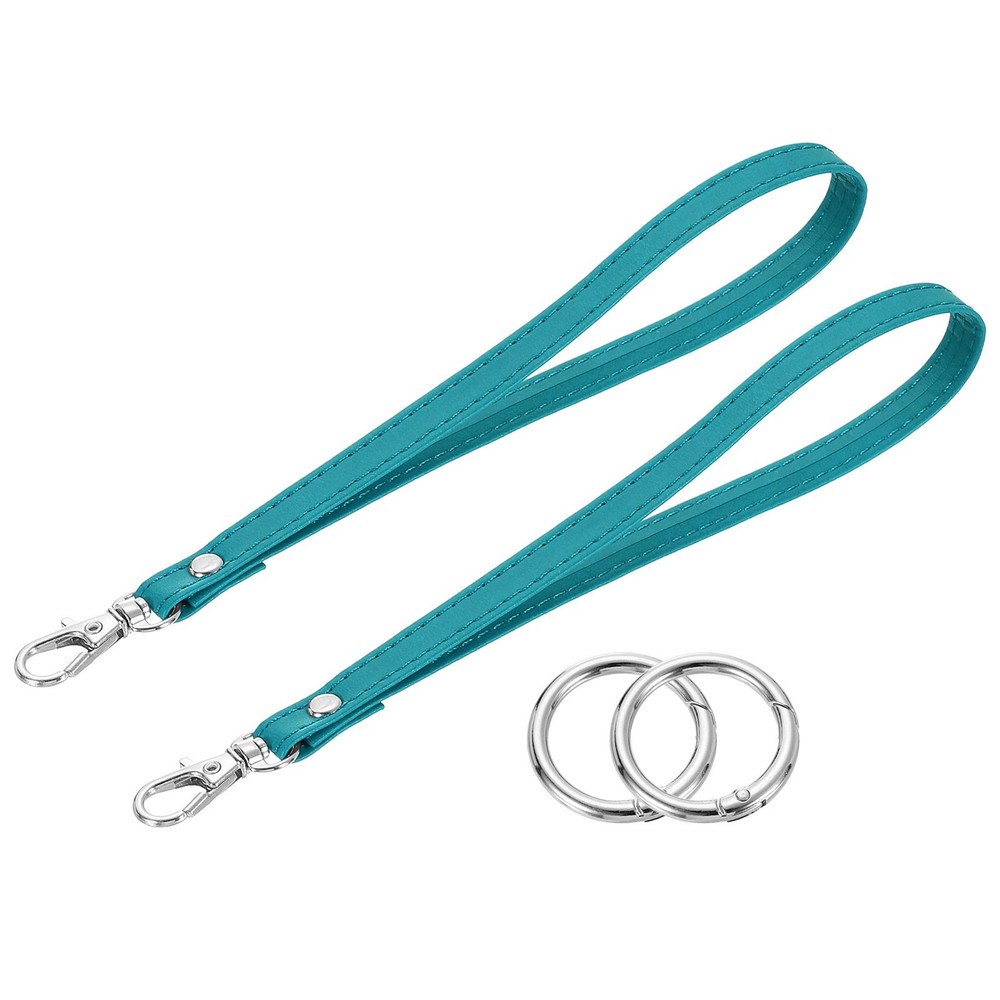 2 Pcs Wristlet Strap, PU Keychain Hand Strap with Circle Ring, Cyan