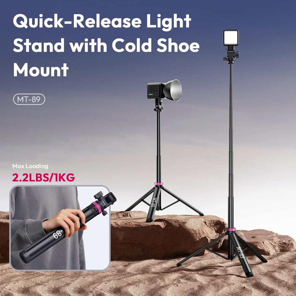 MT-89 Extendable Tripod Aluminum, 82" Portable Adjustable Light Stand with 1/...