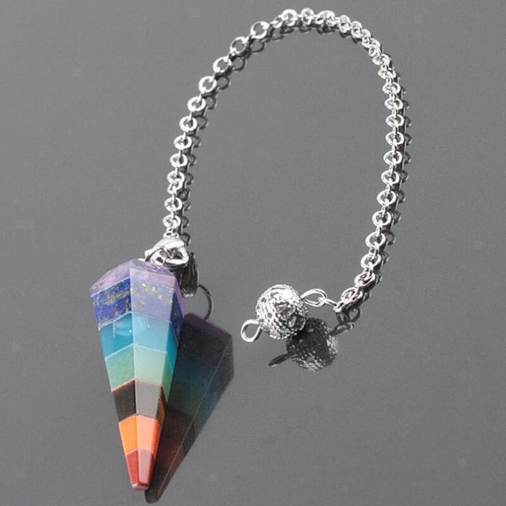 Rainbow Natural Gem Stone Crystal Point Pendulum Dowsing