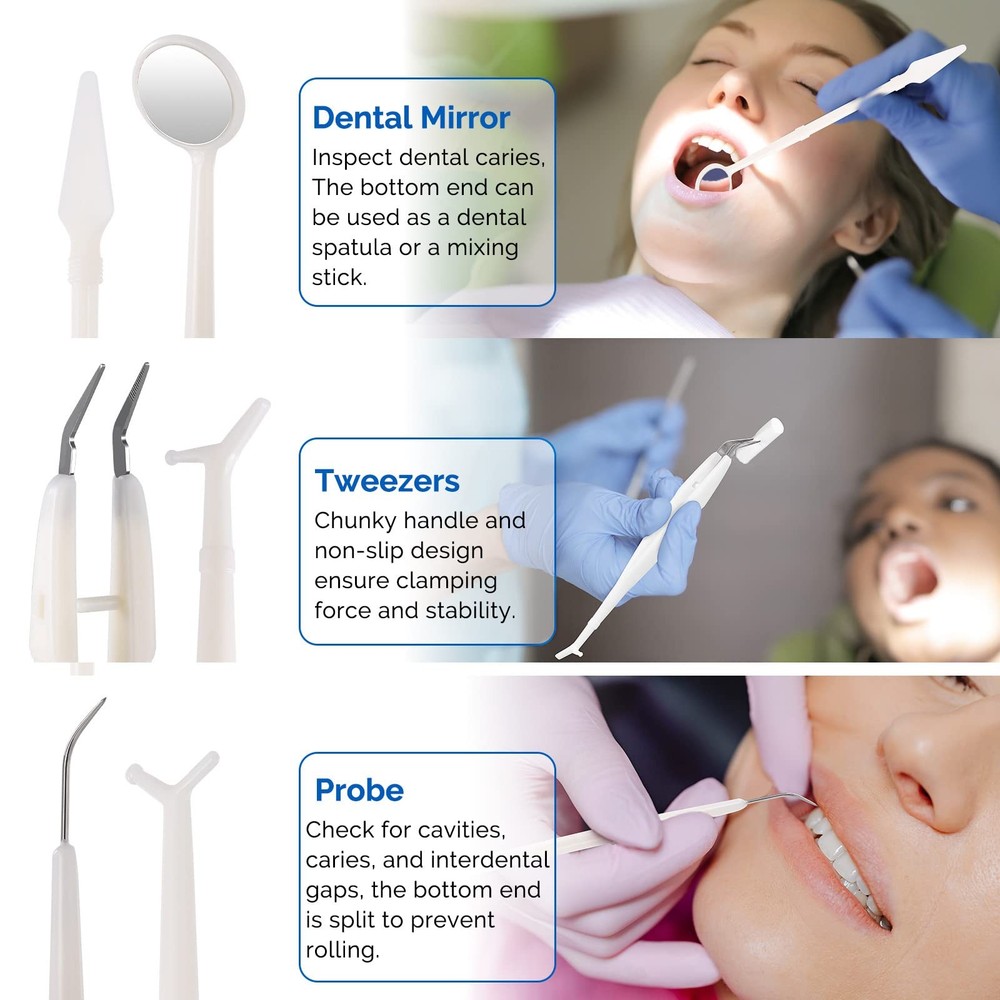 20 Pack Disposable Dental Examination Kit, 3Pcs Basic Instruments Set, Steril...