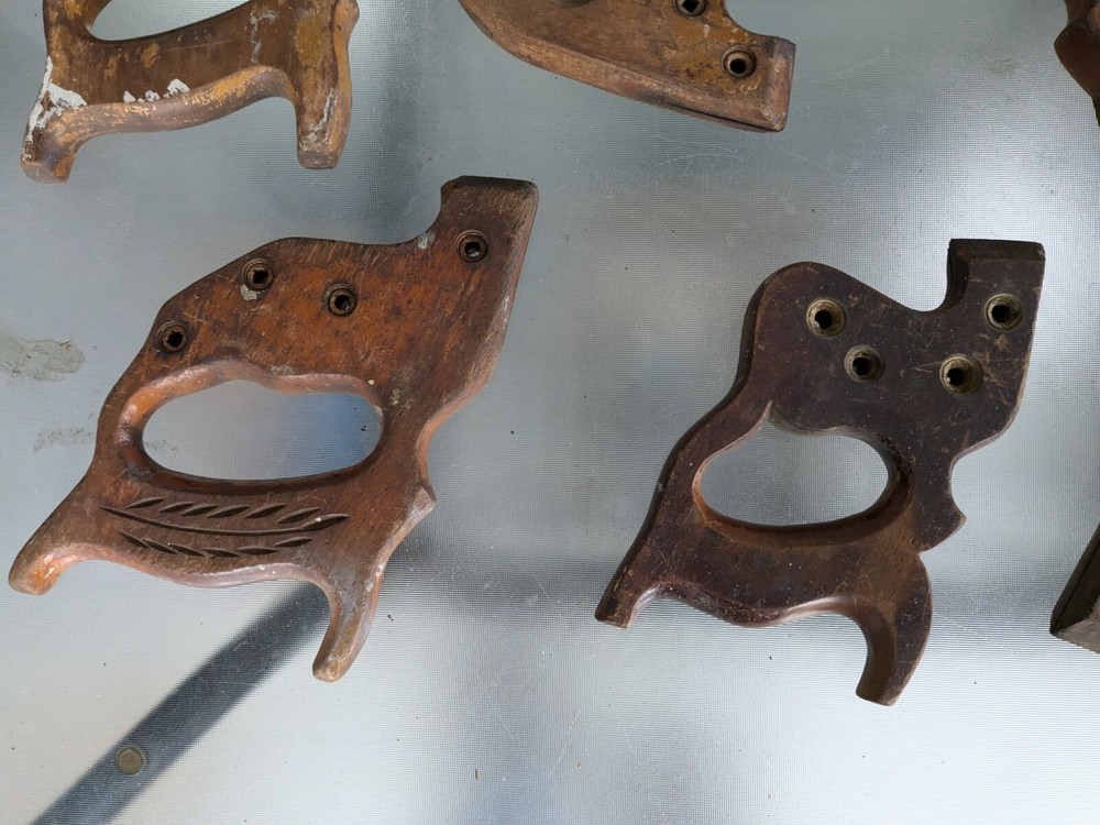 9 Assorted Antique & Misc. Wheat Carved Saw Handles