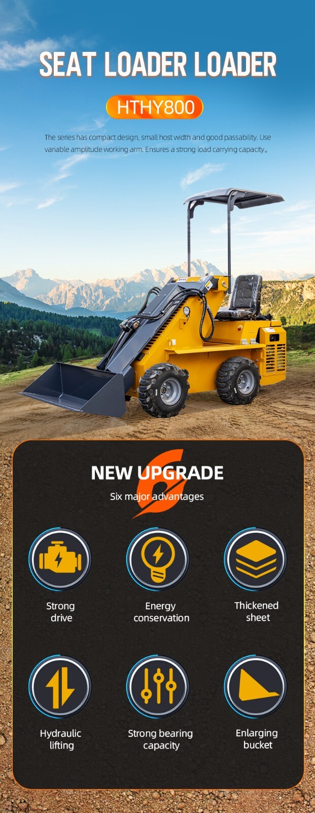 New Mini Skid Steer Loader Wheel Type Riding Skid Machine