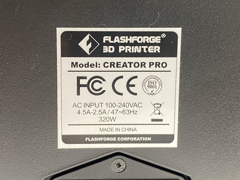 FlashForge Creator Pro 3D Printer Sailfish V7.8 *Unknown*