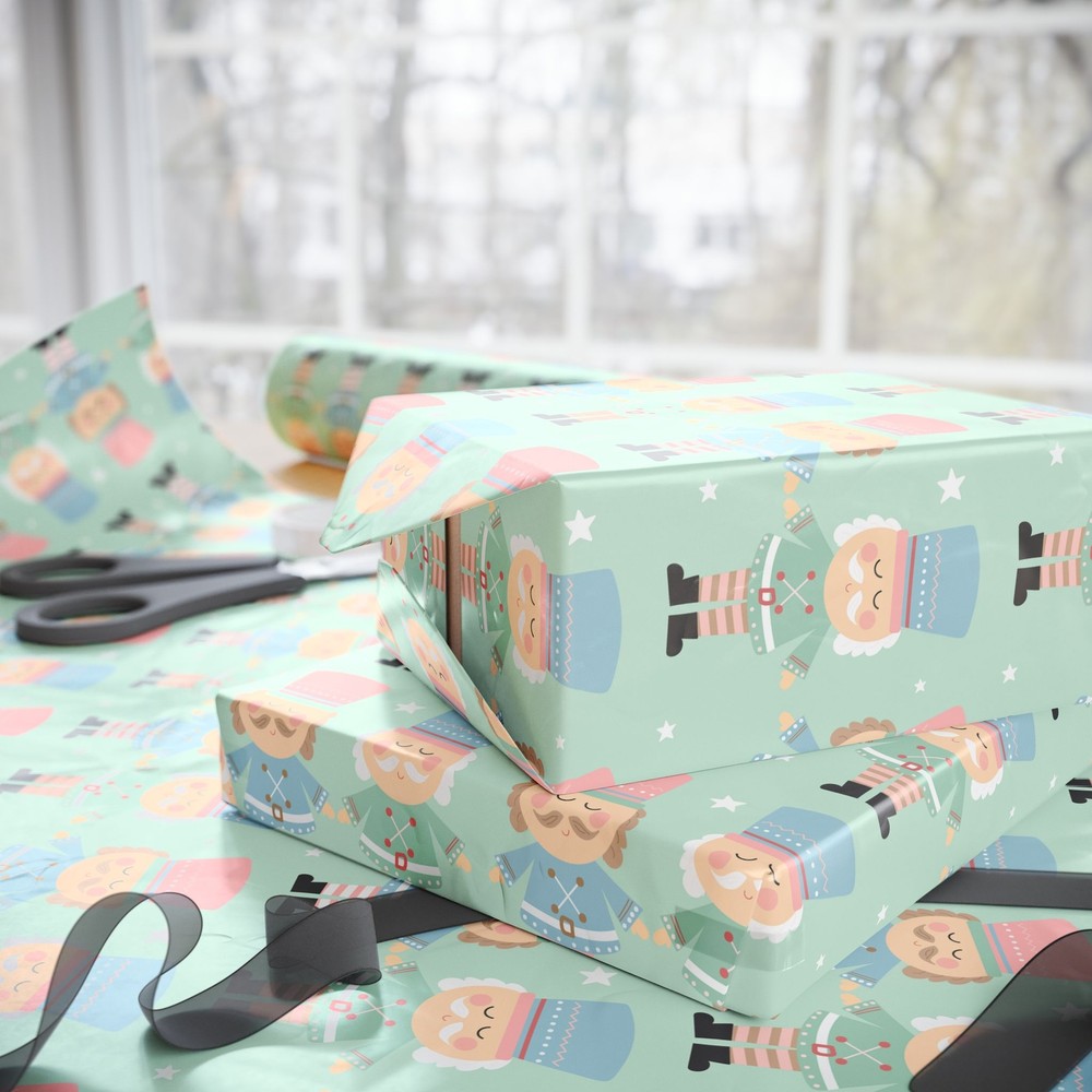 Mint With Nutcracker Print Wrapping Papers