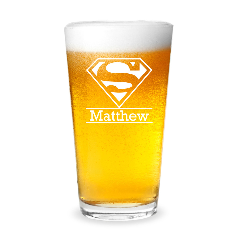 Superman Personalized Engraved 16 oz Beer Pint Glass