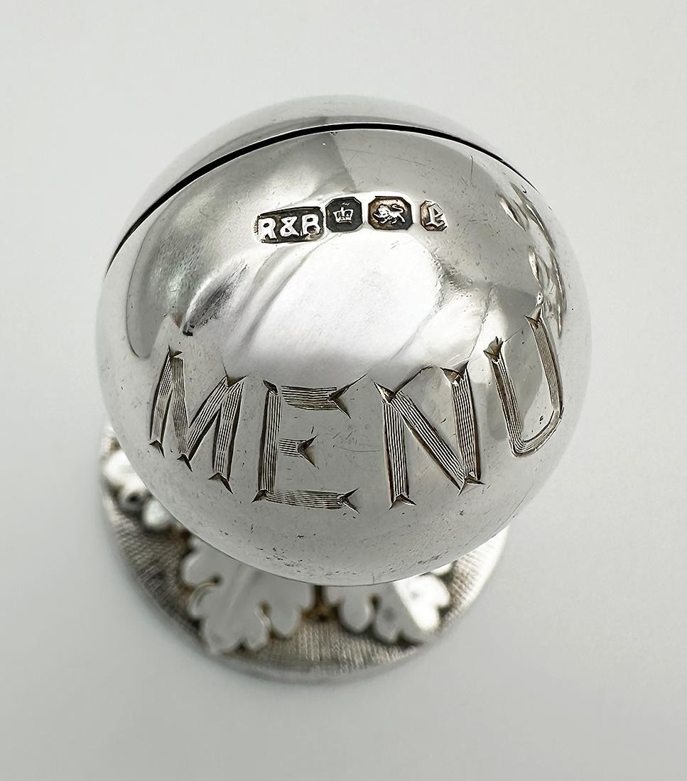 SET 4 VICTORIAN MENU HOLDERS STERLING SILVER & SILVER PLATE 1897 ROBERTS & BELK