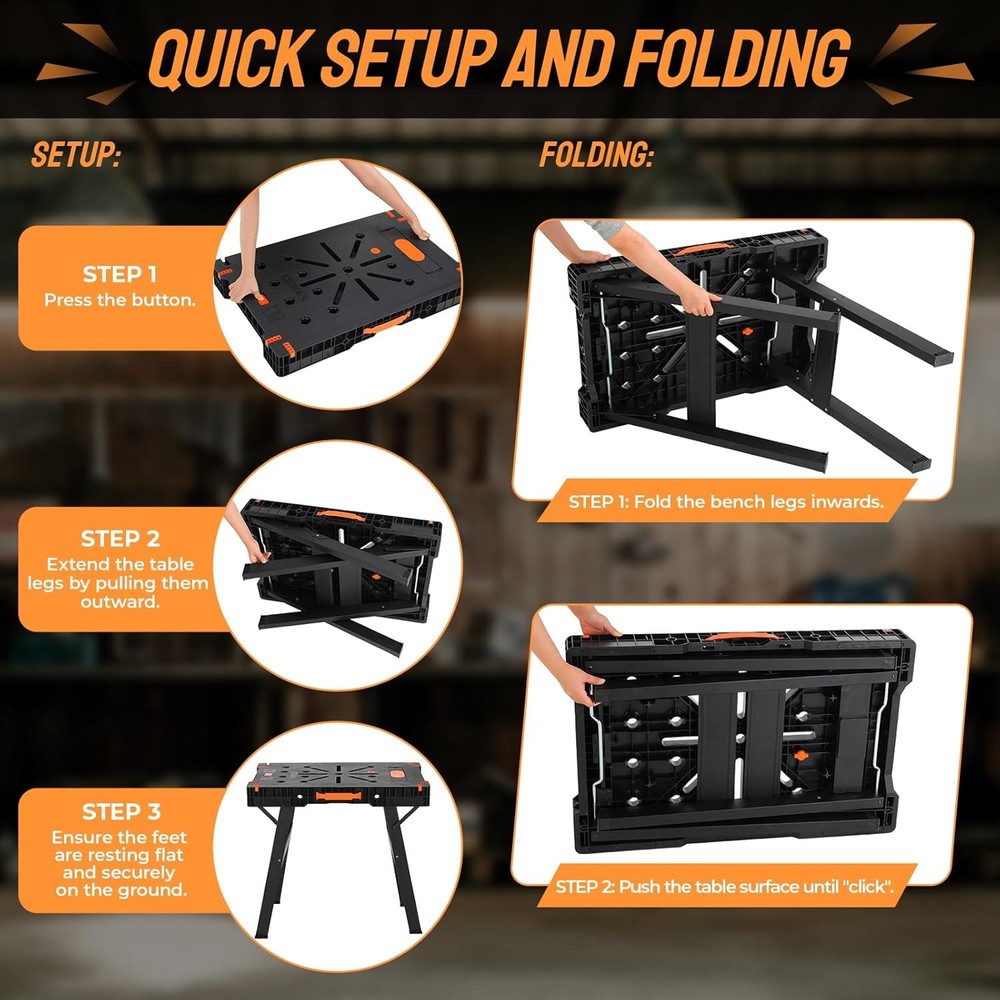 Folding Work Bench Portable Work Table for Garage, Table Saw,Workshop,Home DIY