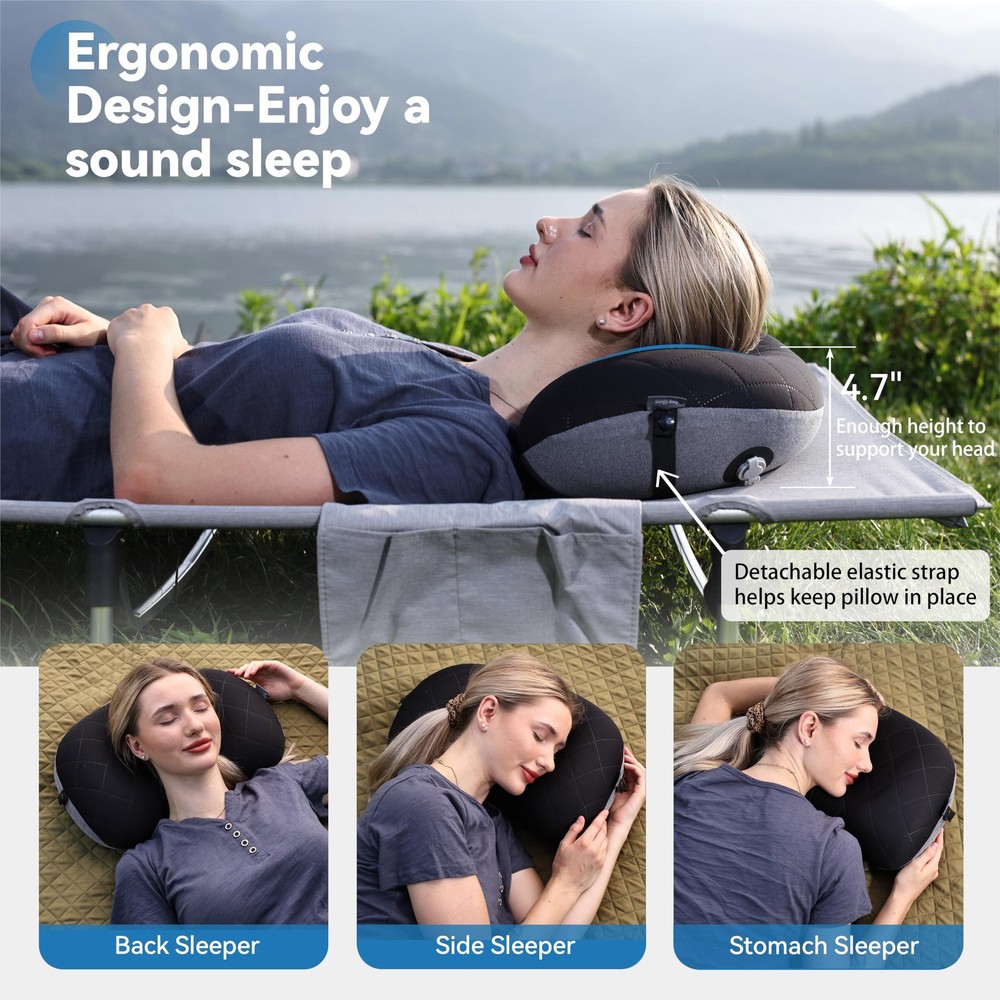 Ultralight Inflatable Camping Pillow with Soft Washable Cover, Compact Compre...