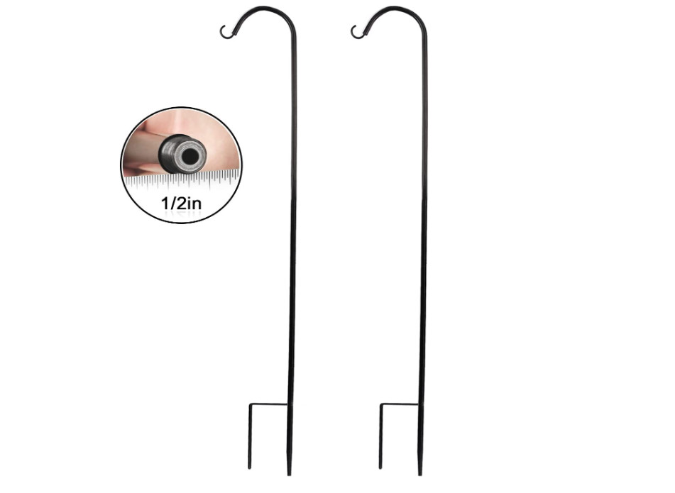 Black Adjustable Shepherds Hook 65 Inch Plant Hanger Bird Feeder Pole 2Pack