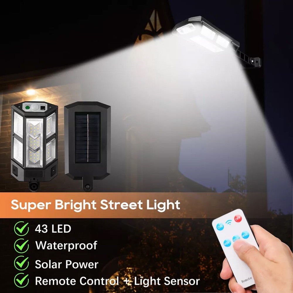 LED Solar Powered Night Safety Street Light With Motion Sensor & Remote Control