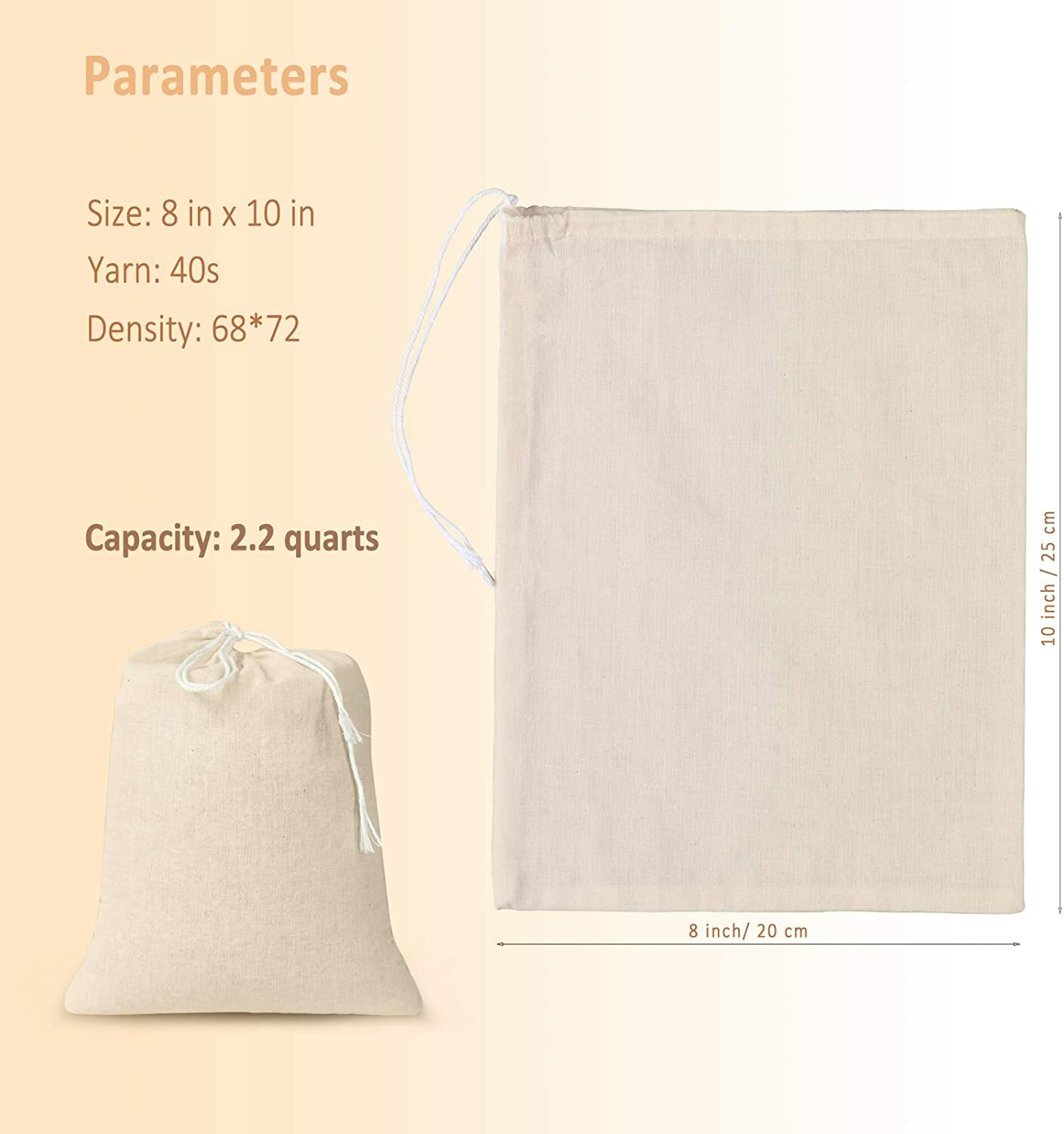 2x Cotton Nut Milk Bag Reusable Food Strainer Brew Coffee Juice Cheese Cloth