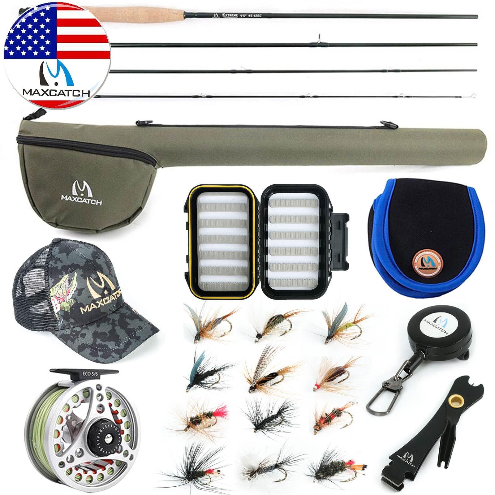 Extreme 3/4/5/6/7/8WT Fly Fishing Rod Combo, Fly Reel,Line,Flies Outfit