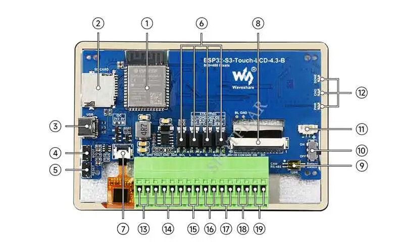 ESP32 S3 4.3inch LCD (B) 800x480 TouchScreen Display Development Board HMI/LVGL