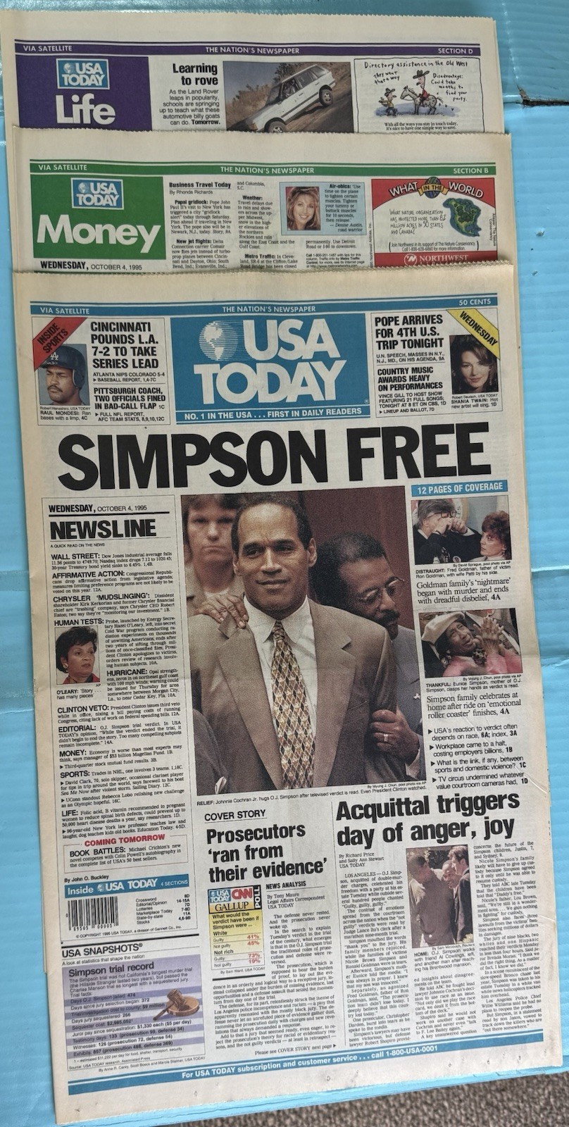 OJ Simpson Free Verdict Double Murder October 4th 1995 USA Today Newspaper