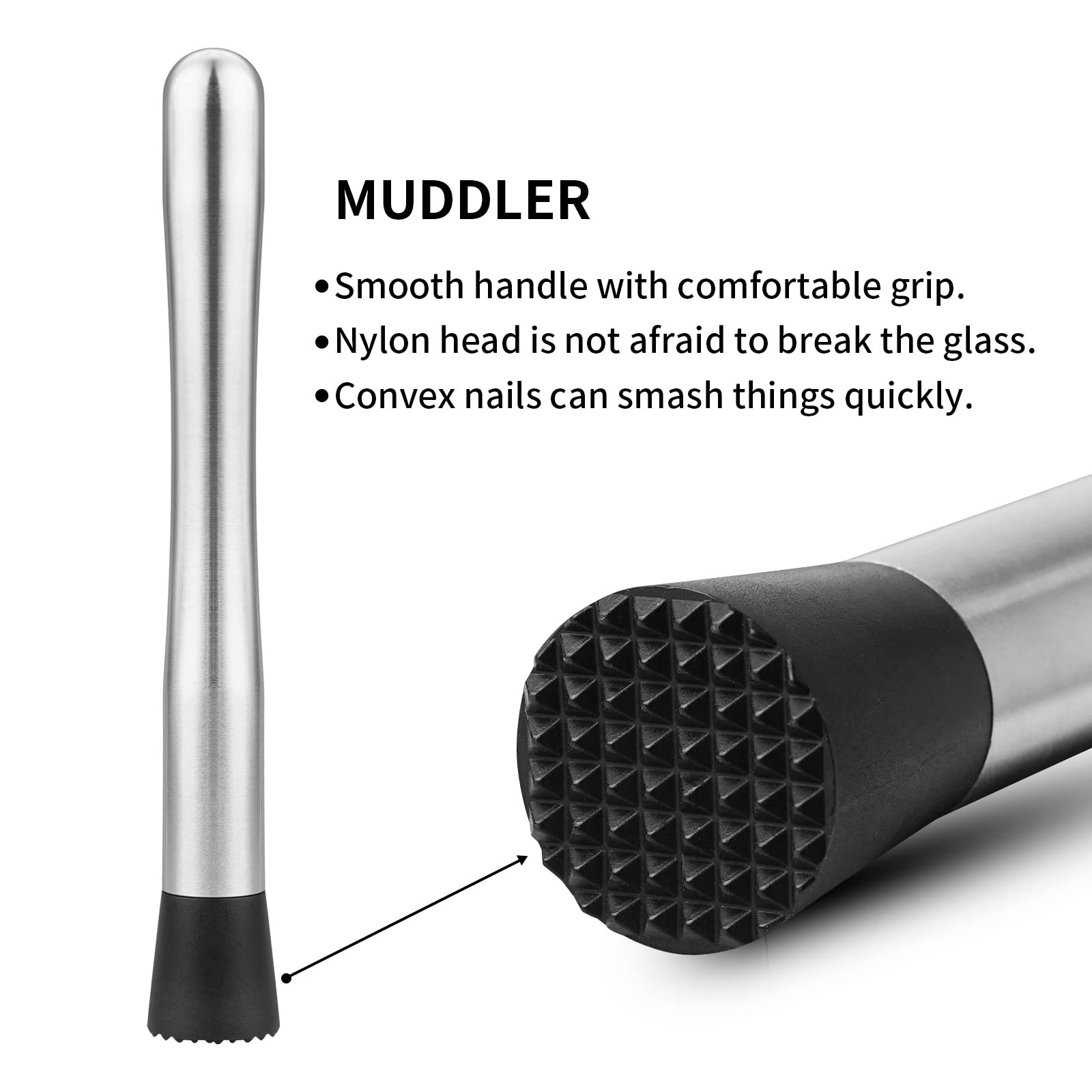 10 Muddler Cocktail Mixing Spoon Stainless Steel Stirrer for Mojitos Fruitdrinks